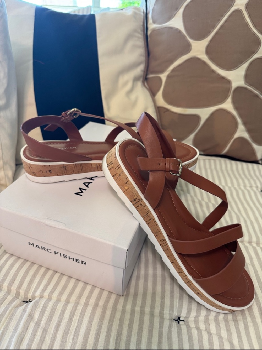 Marc Fisher Tan Leather Cork Platform Sandals - 11M